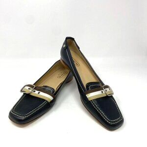 Coach P481 Lia Black Leather Loafers Stripe Strap Made In Italy Size 9.0 B EUC